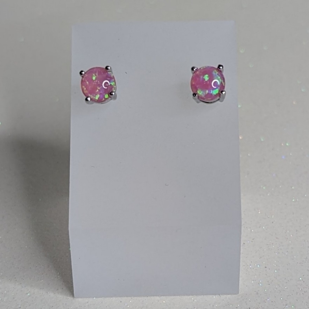 Pink Fire Opal 6MM stud earrings